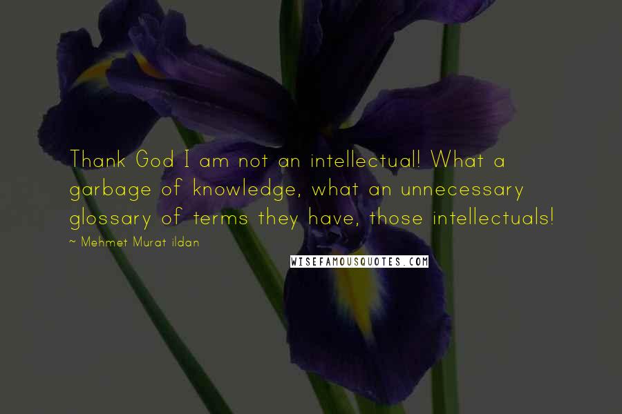 Mehmet Murat Ildan Quotes: Thank God I am not an intellectual! What a garbage of knowledge, what an unnecessary glossary of terms they have, those intellectuals!