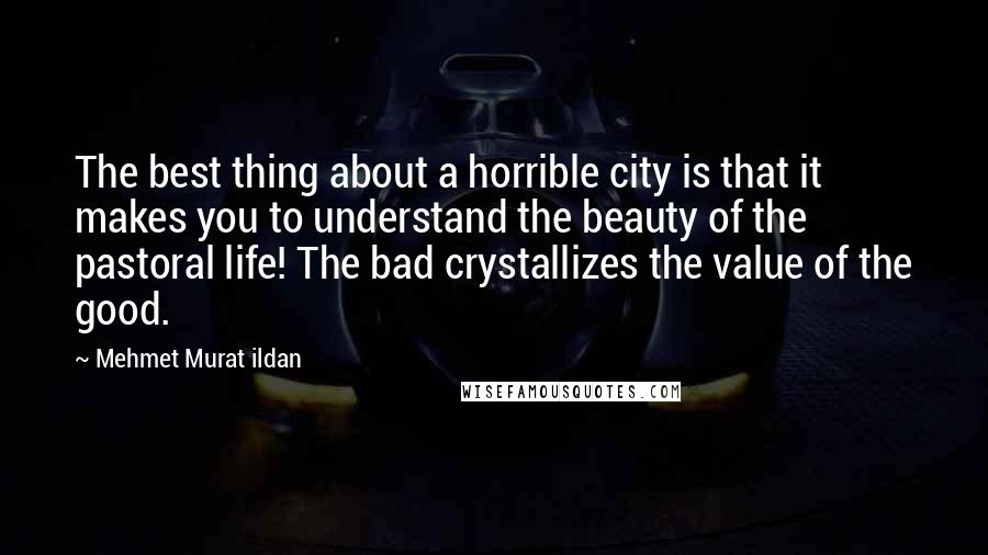Mehmet Murat Ildan Quotes: The best thing about a horrible city is that it makes you to understand the beauty of the pastoral life! The bad crystallizes the value of the good.
