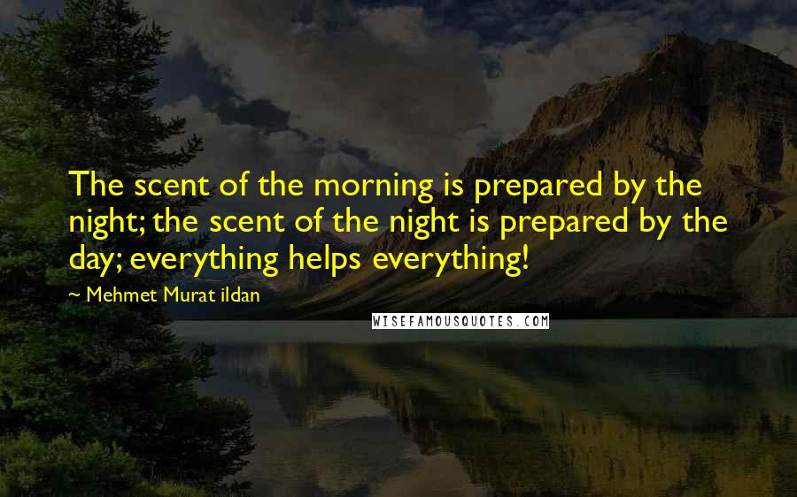 Mehmet Murat Ildan Quotes: The scent of the morning is prepared by the night; the scent of the night is prepared by the day; everything helps everything!