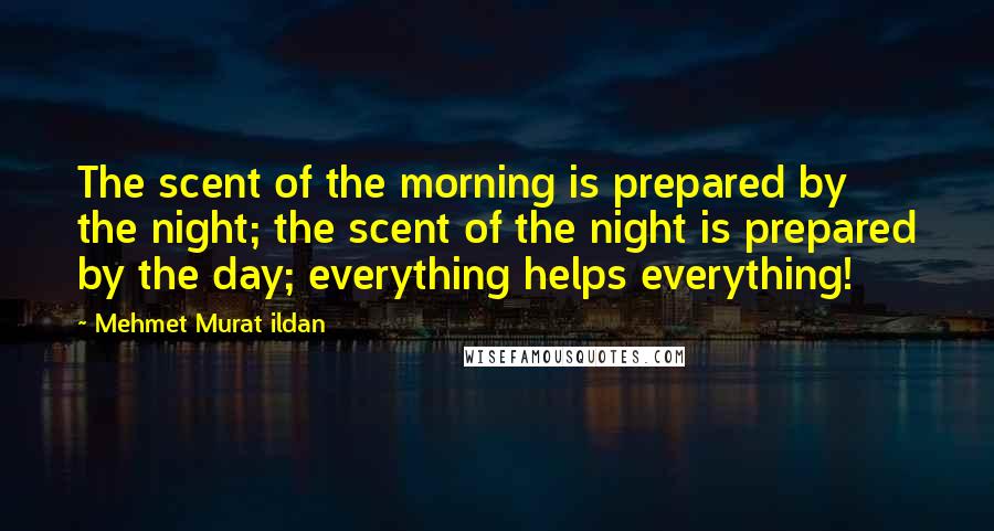 Mehmet Murat Ildan Quotes: The scent of the morning is prepared by the night; the scent of the night is prepared by the day; everything helps everything!