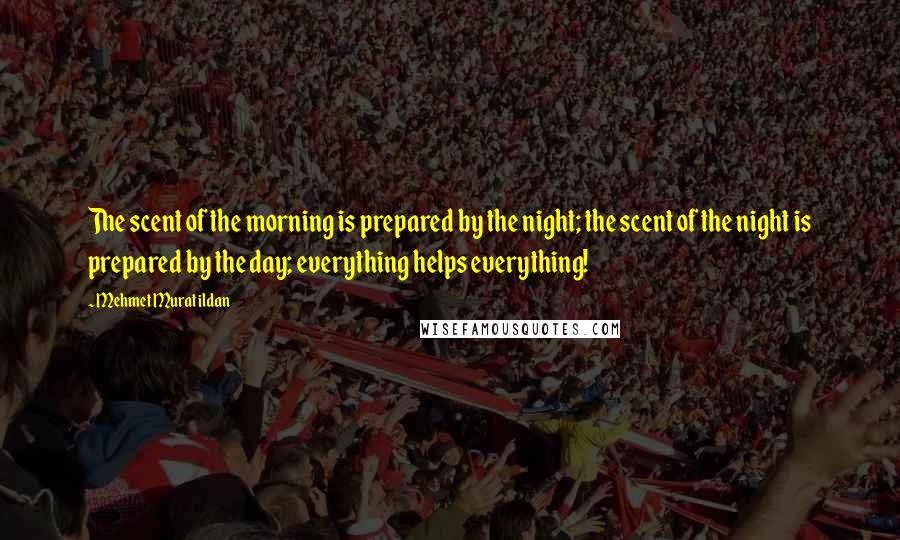 Mehmet Murat Ildan Quotes: The scent of the morning is prepared by the night; the scent of the night is prepared by the day; everything helps everything!