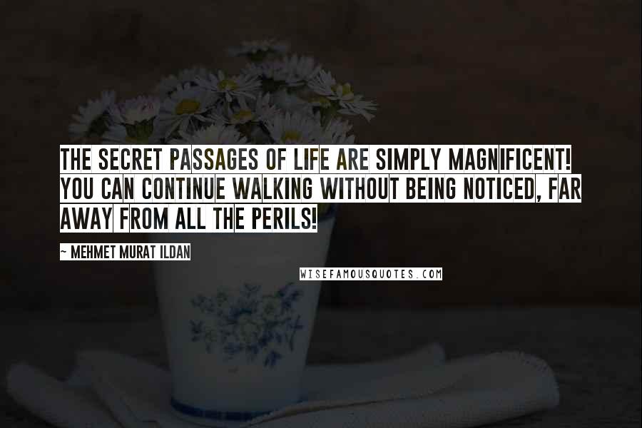 Mehmet Murat Ildan Quotes: The secret passages of life are simply magnificent! You can continue walking without being noticed, far away from all the perils!