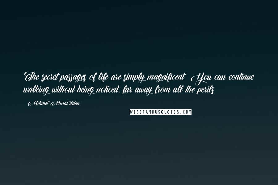 Mehmet Murat Ildan Quotes: The secret passages of life are simply magnificent! You can continue walking without being noticed, far away from all the perils!