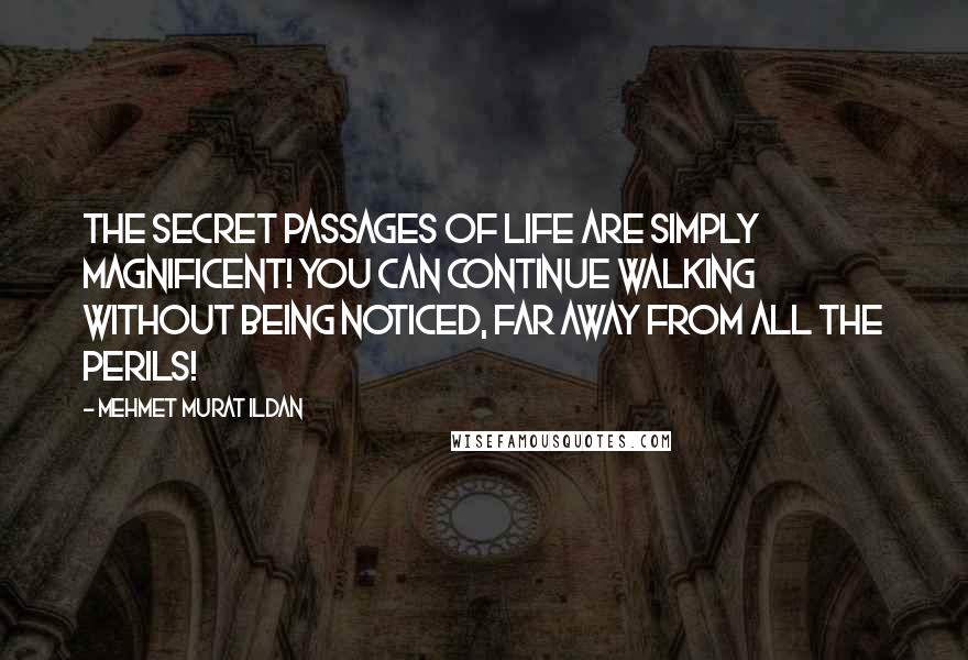 Mehmet Murat Ildan Quotes: The secret passages of life are simply magnificent! You can continue walking without being noticed, far away from all the perils!