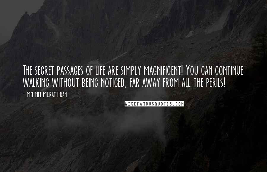 Mehmet Murat Ildan Quotes: The secret passages of life are simply magnificent! You can continue walking without being noticed, far away from all the perils!