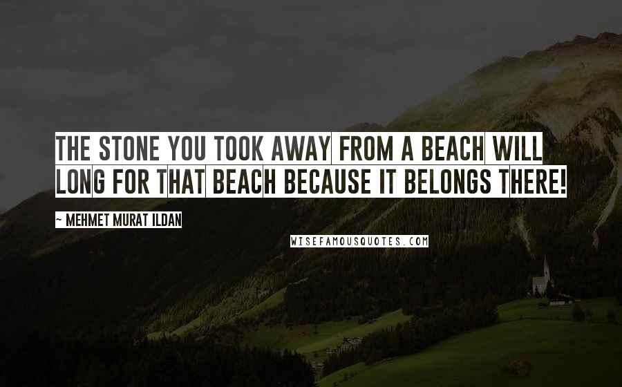 Mehmet Murat Ildan Quotes: The stone you took away from a beach will long for that beach because it belongs there!