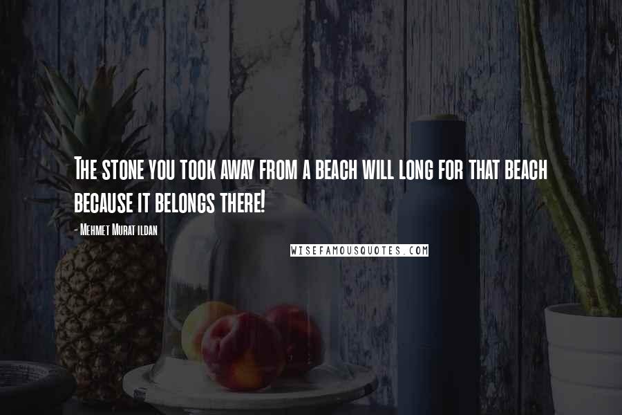 Mehmet Murat Ildan Quotes: The stone you took away from a beach will long for that beach because it belongs there!