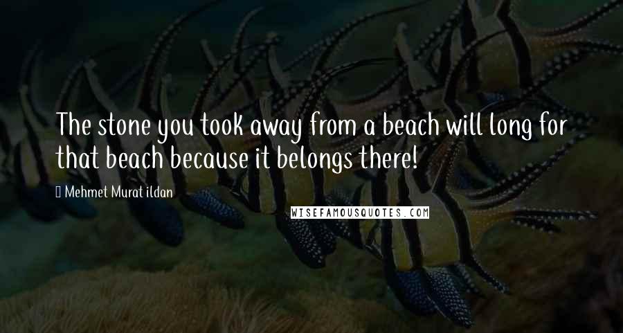 Mehmet Murat Ildan Quotes: The stone you took away from a beach will long for that beach because it belongs there!
