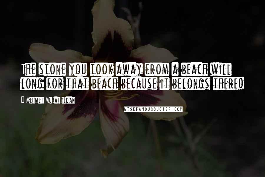 Mehmet Murat Ildan Quotes: The stone you took away from a beach will long for that beach because it belongs there!