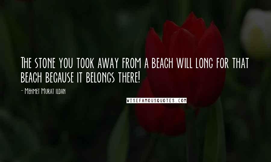 Mehmet Murat Ildan Quotes: The stone you took away from a beach will long for that beach because it belongs there!