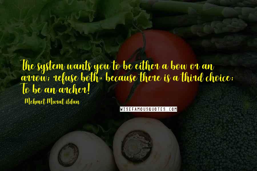 Mehmet Murat Ildan Quotes: The system wants you to be either a bow or an arrow; refuse both, because there is a third choice: To be an archer!