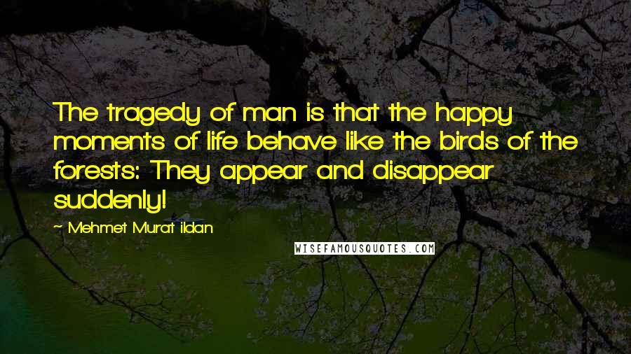 Mehmet Murat Ildan Quotes: The tragedy of man is that the happy moments of life behave like the birds of the forests: They appear and disappear suddenly!