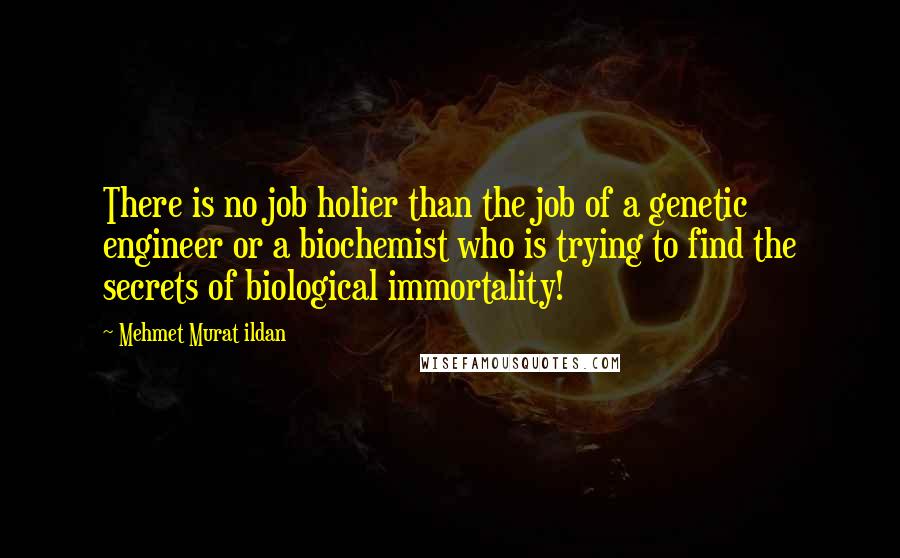 Mehmet Murat Ildan Quotes: There is no job holier than the job of a genetic engineer or a biochemist who is trying to find the secrets of biological immortality!