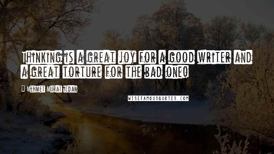 Mehmet Murat Ildan Quotes: Thinking is a great joy for a good writer and a great torture for the bad one!