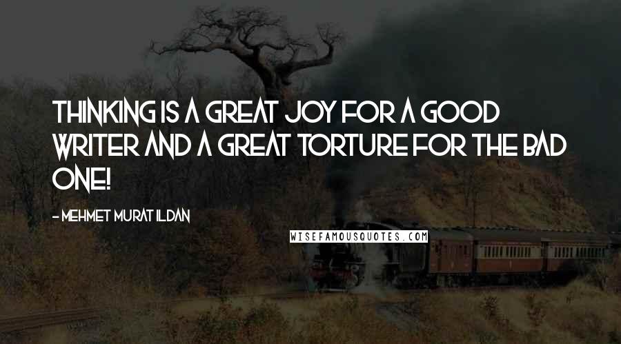 Mehmet Murat Ildan Quotes: Thinking is a great joy for a good writer and a great torture for the bad one!
