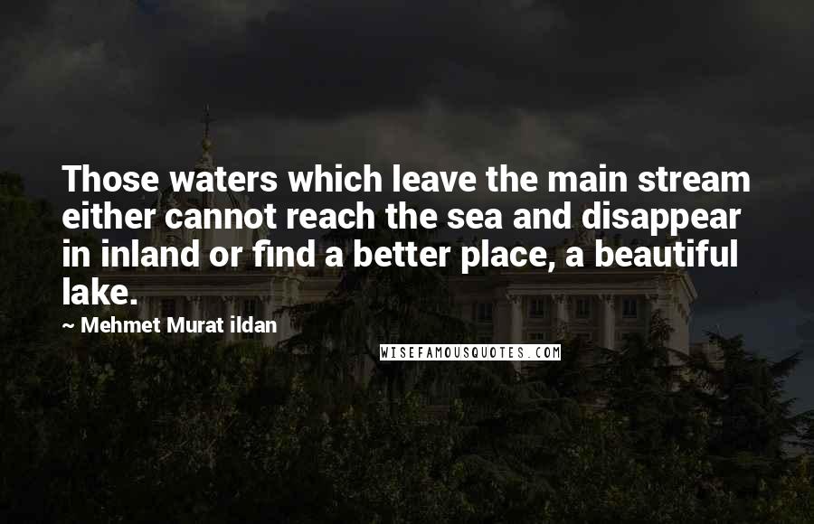 Mehmet Murat Ildan Quotes: Those waters which leave the main stream either cannot reach the sea and disappear in inland or find a better place, a beautiful lake.