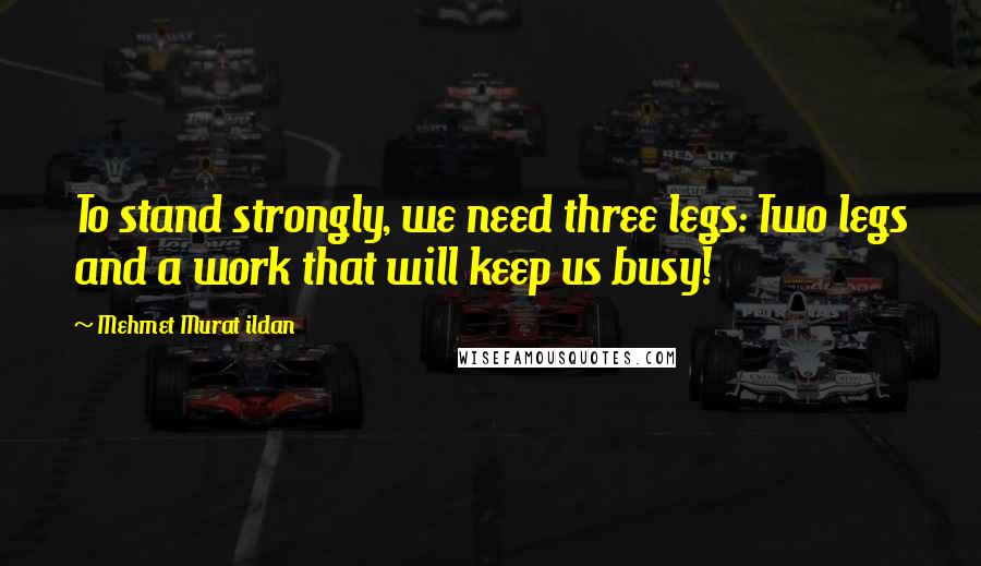Mehmet Murat Ildan Quotes: To stand strongly, we need three legs: Two legs and a work that will keep us busy!