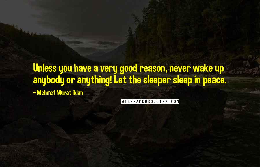 Mehmet Murat Ildan Quotes: Unless you have a very good reason, never wake up anybody or anything! Let the sleeper sleep in peace.
