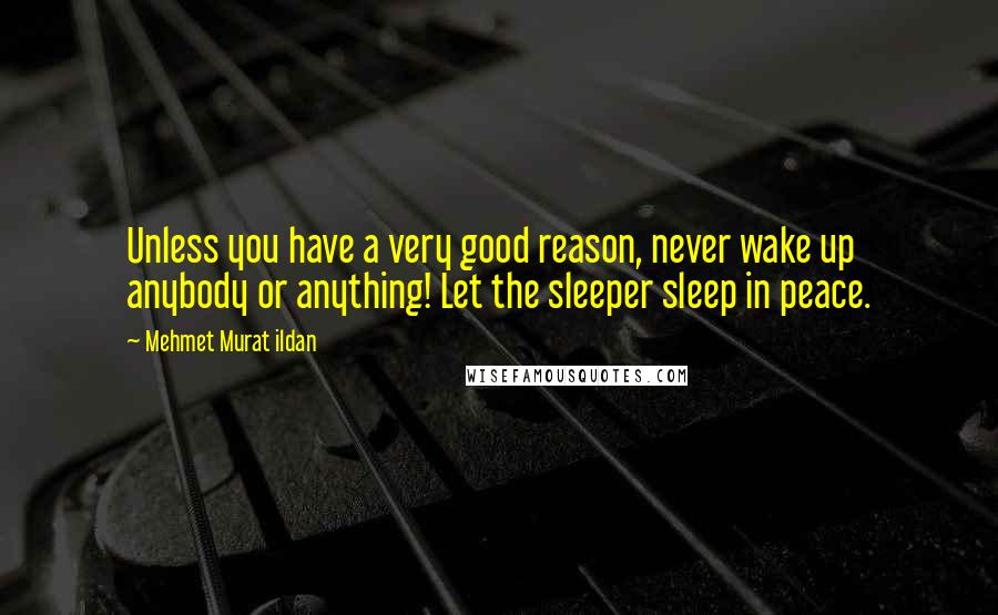 Mehmet Murat Ildan Quotes: Unless you have a very good reason, never wake up anybody or anything! Let the sleeper sleep in peace.