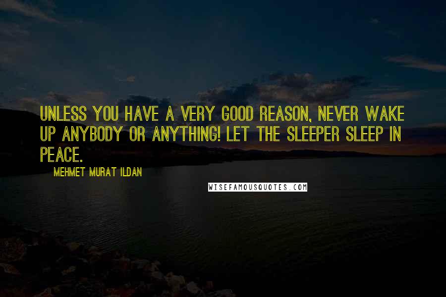 Mehmet Murat Ildan Quotes: Unless you have a very good reason, never wake up anybody or anything! Let the sleeper sleep in peace.