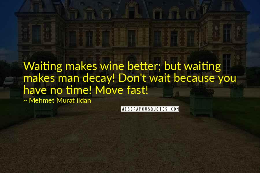 Mehmet Murat Ildan Quotes: Waiting makes wine better; but waiting makes man decay! Don't wait because you have no time! Move fast!