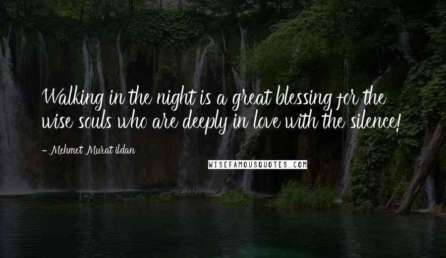 Mehmet Murat Ildan Quotes: Walking in the night is a great blessing for the wise souls who are deeply in love with the silence!