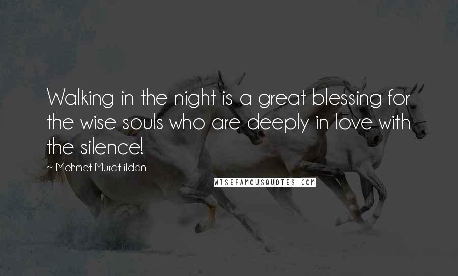 Mehmet Murat Ildan Quotes: Walking in the night is a great blessing for the wise souls who are deeply in love with the silence!