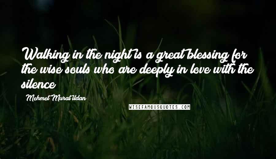 Mehmet Murat Ildan Quotes: Walking in the night is a great blessing for the wise souls who are deeply in love with the silence!