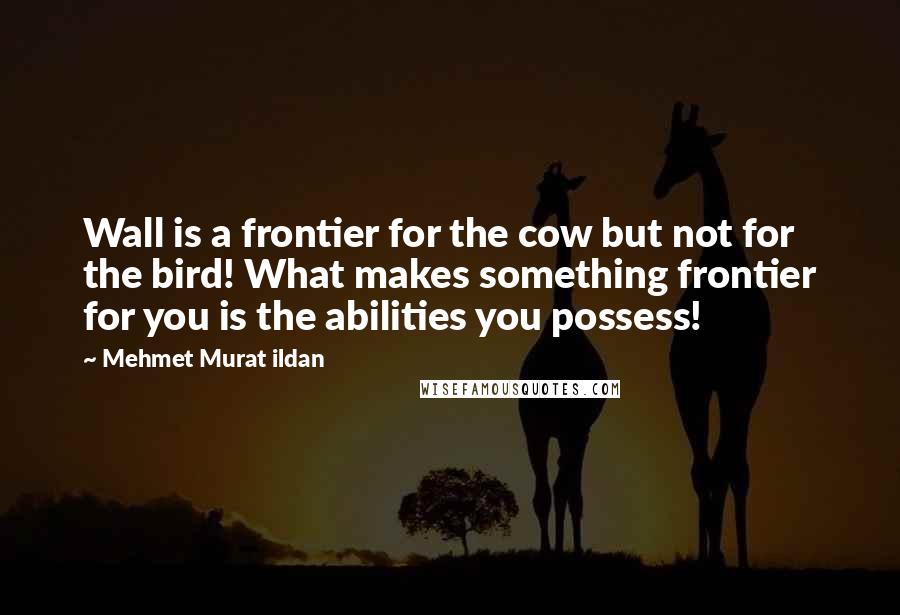 Mehmet Murat Ildan Quotes: Wall is a frontier for the cow but not for the bird! What makes something frontier for you is the abilities you possess!