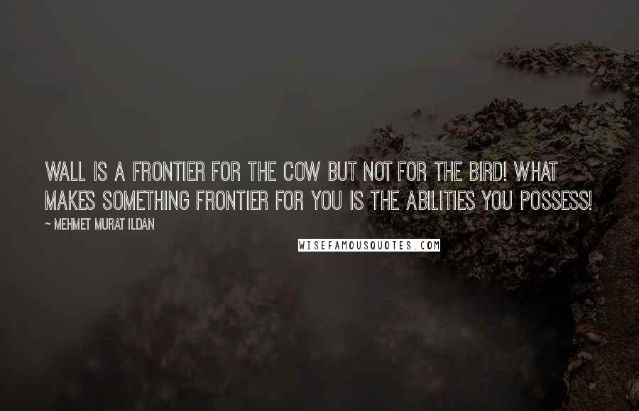 Mehmet Murat Ildan Quotes: Wall is a frontier for the cow but not for the bird! What makes something frontier for you is the abilities you possess!