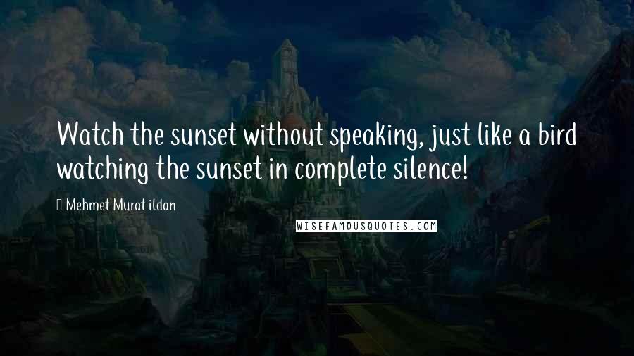 Mehmet Murat Ildan Quotes: Watch the sunset without speaking, just like a bird watching the sunset in complete silence!