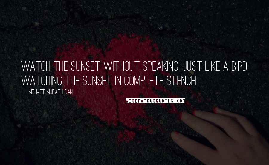 Mehmet Murat Ildan Quotes: Watch the sunset without speaking, just like a bird watching the sunset in complete silence!
