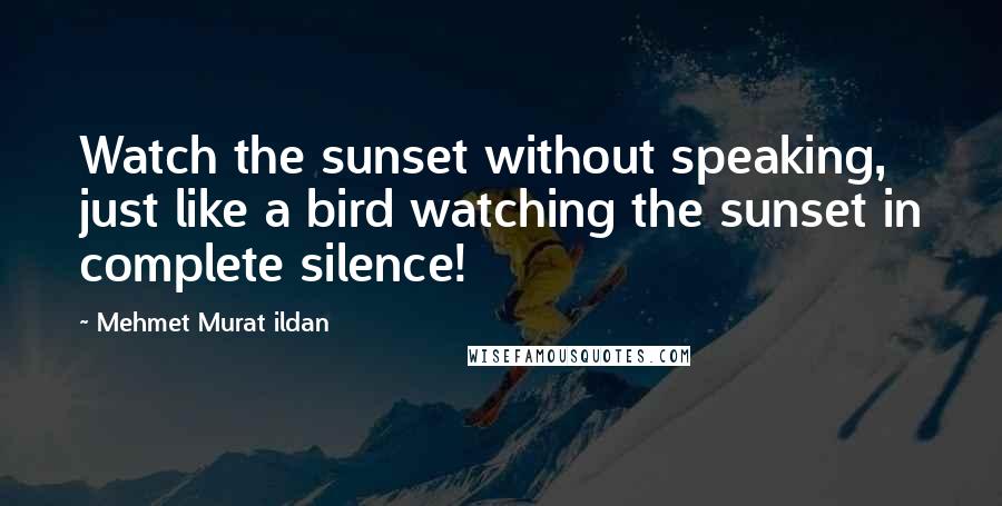 Mehmet Murat Ildan Quotes: Watch the sunset without speaking, just like a bird watching the sunset in complete silence!