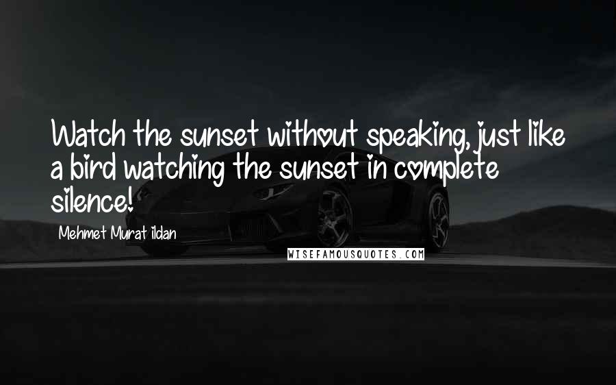 Mehmet Murat Ildan Quotes: Watch the sunset without speaking, just like a bird watching the sunset in complete silence!