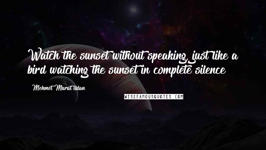 Mehmet Murat Ildan Quotes: Watch the sunset without speaking, just like a bird watching the sunset in complete silence!
