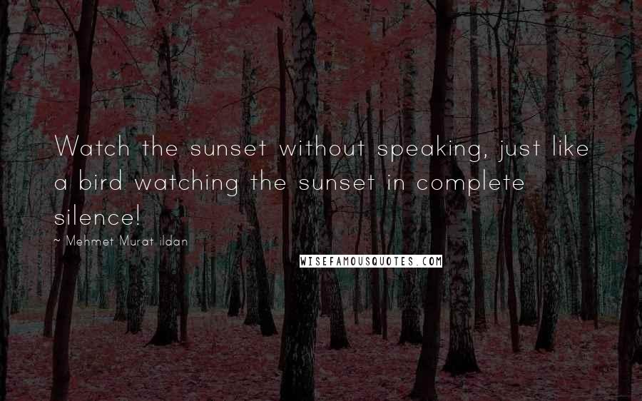 Mehmet Murat Ildan Quotes: Watch the sunset without speaking, just like a bird watching the sunset in complete silence!