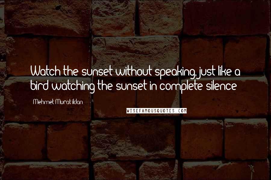 Mehmet Murat Ildan Quotes: Watch the sunset without speaking, just like a bird watching the sunset in complete silence!
