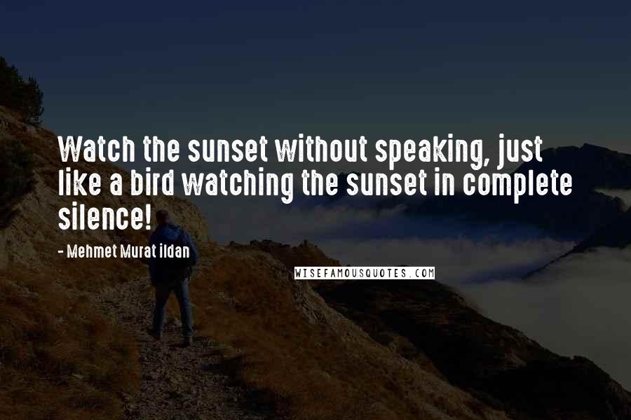 Mehmet Murat Ildan Quotes: Watch the sunset without speaking, just like a bird watching the sunset in complete silence!