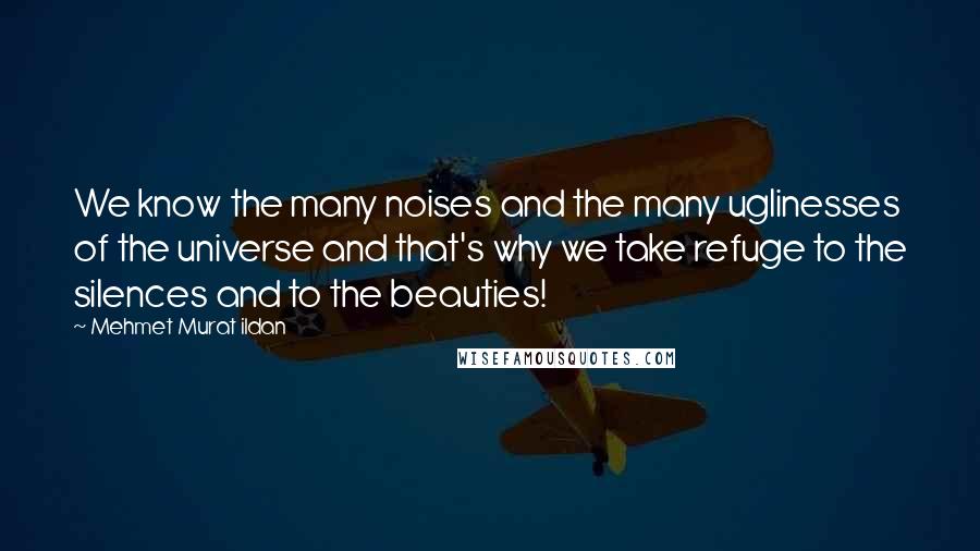 Mehmet Murat Ildan Quotes: We know the many noises and the many uglinesses of the universe and that's why we take refuge to the silences and to the beauties!