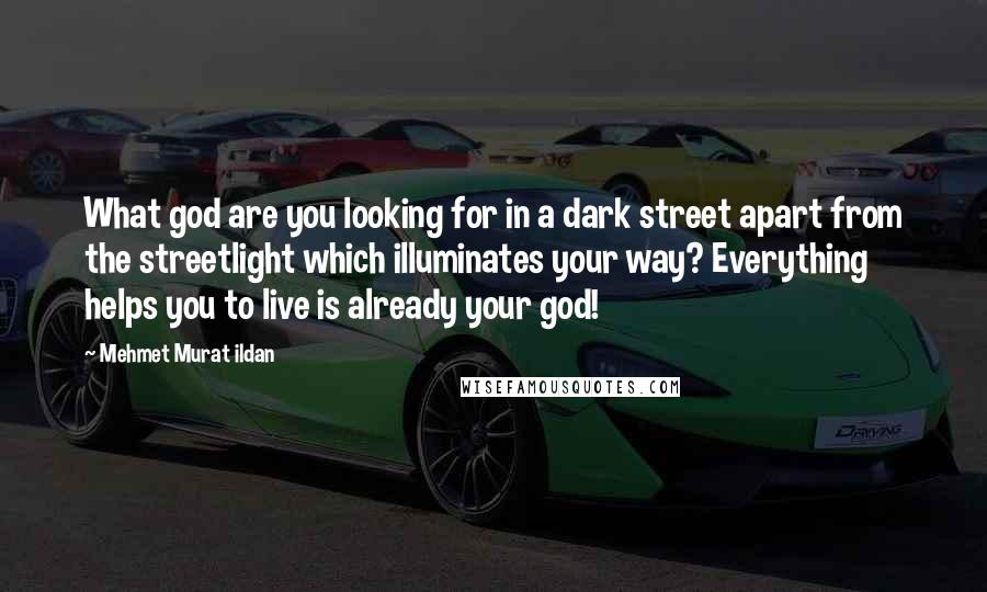 Mehmet Murat Ildan Quotes: What god are you looking for in a dark street apart from the streetlight which illuminates your way? Everything helps you to live is already your god!