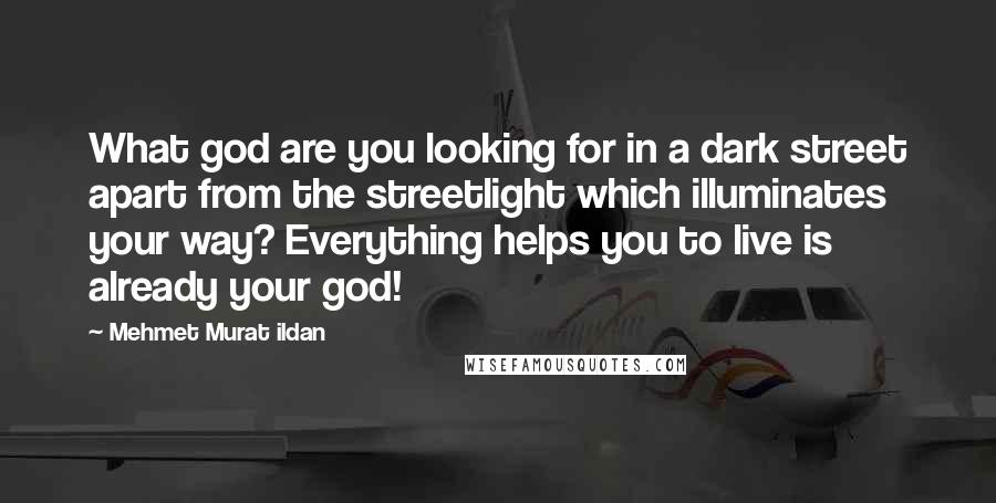 Mehmet Murat Ildan Quotes: What god are you looking for in a dark street apart from the streetlight which illuminates your way? Everything helps you to live is already your god!
