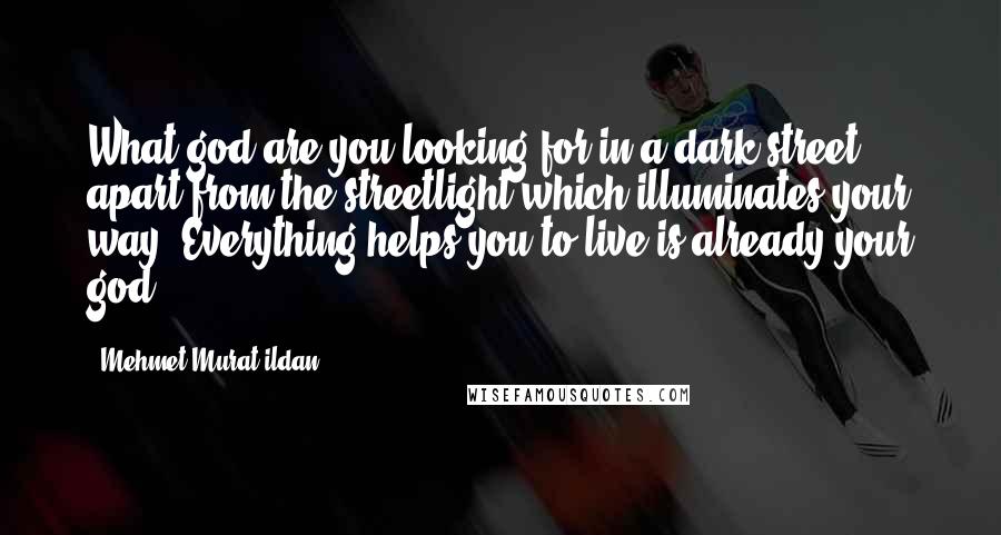 Mehmet Murat Ildan Quotes: What god are you looking for in a dark street apart from the streetlight which illuminates your way? Everything helps you to live is already your god!