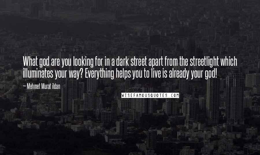 Mehmet Murat Ildan Quotes: What god are you looking for in a dark street apart from the streetlight which illuminates your way? Everything helps you to live is already your god!