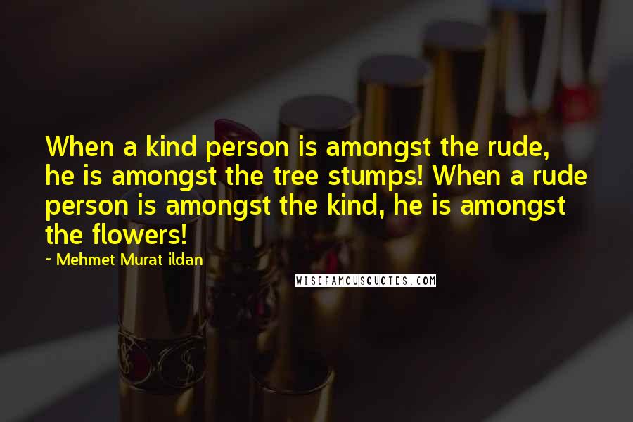 Mehmet Murat Ildan Quotes: When a kind person is amongst the rude, he is amongst the tree stumps! When a rude person is amongst the kind, he is amongst the flowers!