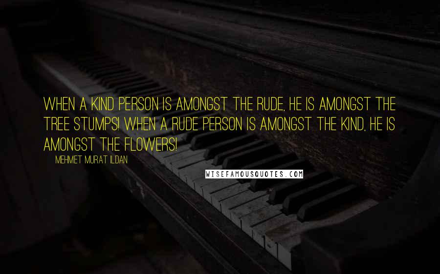 Mehmet Murat Ildan Quotes: When a kind person is amongst the rude, he is amongst the tree stumps! When a rude person is amongst the kind, he is amongst the flowers!