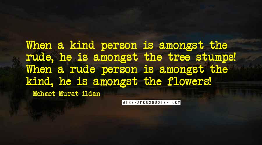 Mehmet Murat Ildan Quotes: When a kind person is amongst the rude, he is amongst the tree stumps! When a rude person is amongst the kind, he is amongst the flowers!