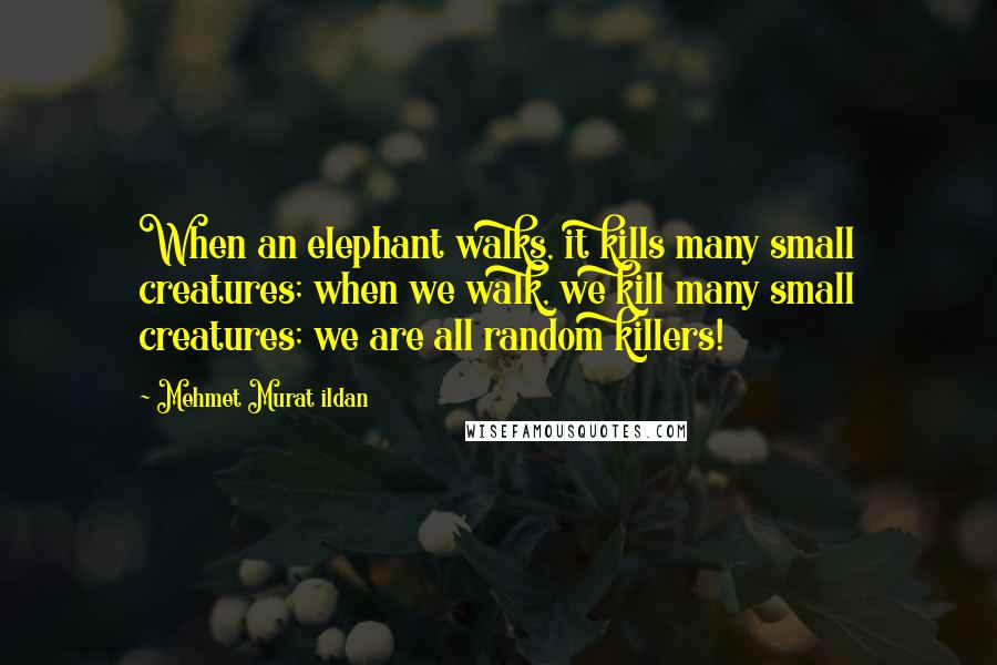 Mehmet Murat Ildan Quotes: When an elephant walks, it kills many small creatures; when we walk, we kill many small creatures; we are all random killers!