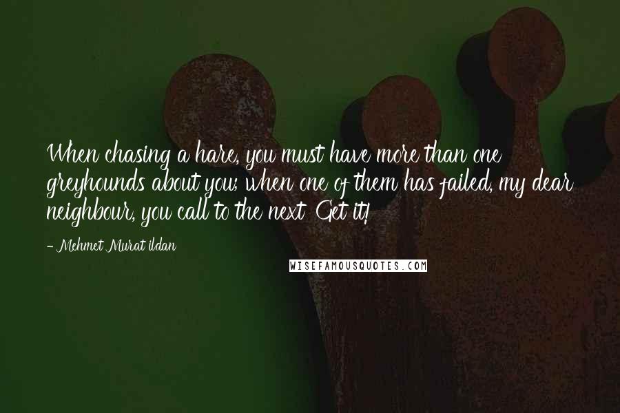 Mehmet Murat Ildan Quotes: When chasing a hare, you must have more than one greyhounds about you; when one of them has failed, my dear neighbour, you call to the next 'Get it!