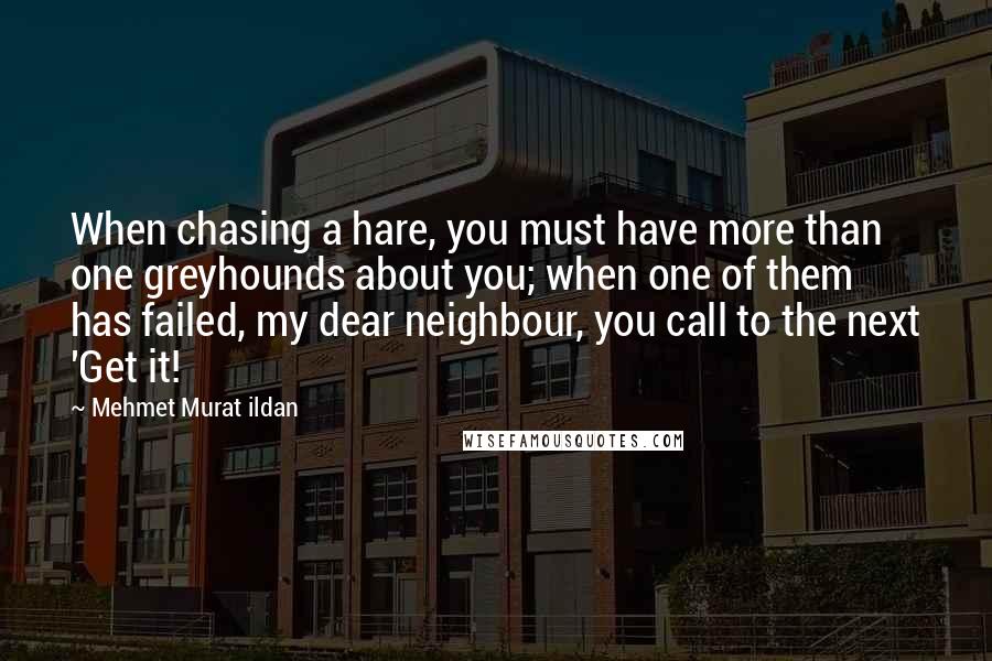 Mehmet Murat Ildan Quotes: When chasing a hare, you must have more than one greyhounds about you; when one of them has failed, my dear neighbour, you call to the next 'Get it!