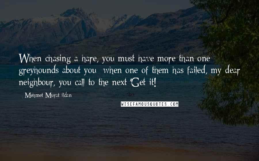 Mehmet Murat Ildan Quotes: When chasing a hare, you must have more than one greyhounds about you; when one of them has failed, my dear neighbour, you call to the next 'Get it!